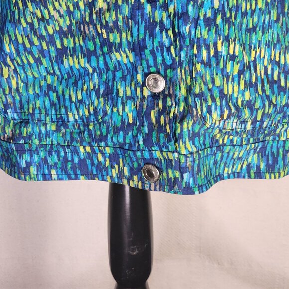 Attyre New York Blue Green Yellow Abstract Rayon Nylon Span Adj Waist Jacket XL - Picture 7 of 16